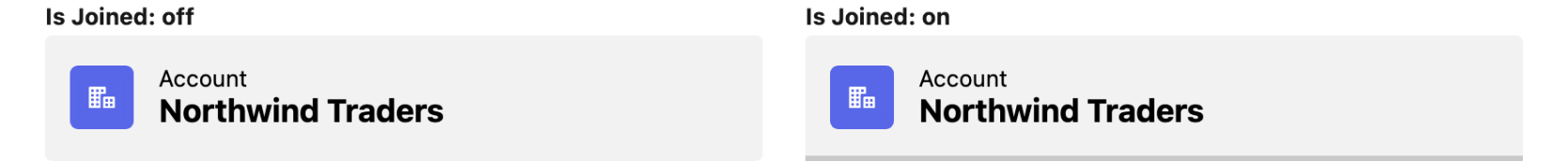 The same header with Is Joined off and on, showing the bottom corners square when joined