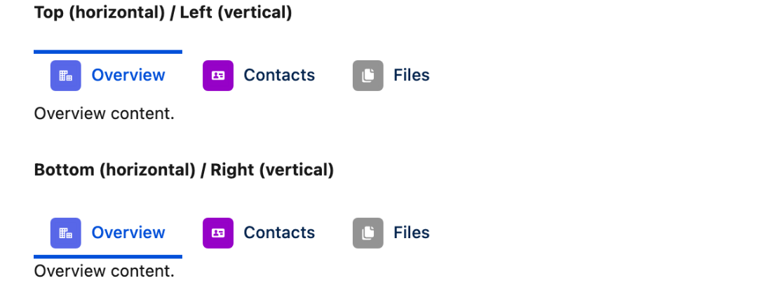 Both Item Indicator positions on a horizontal navigation