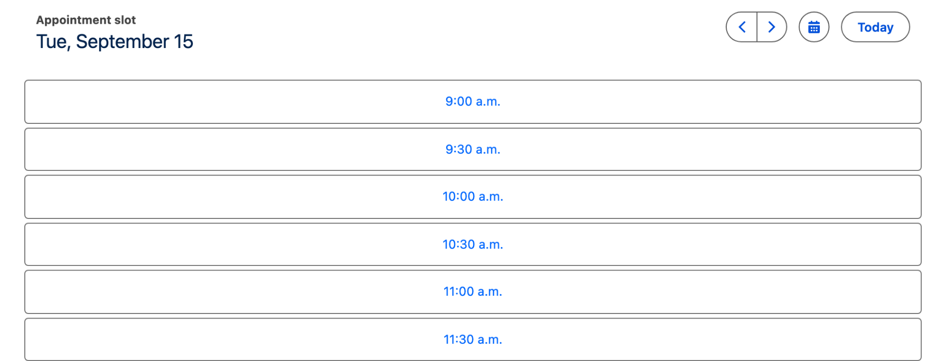 The Daily variant showing one day of time slots