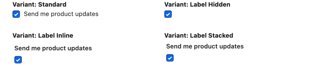 The four Variant values on the same checkbox