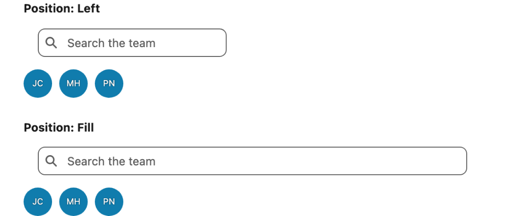 The Avatar Group search bar at the Left and Fill positions