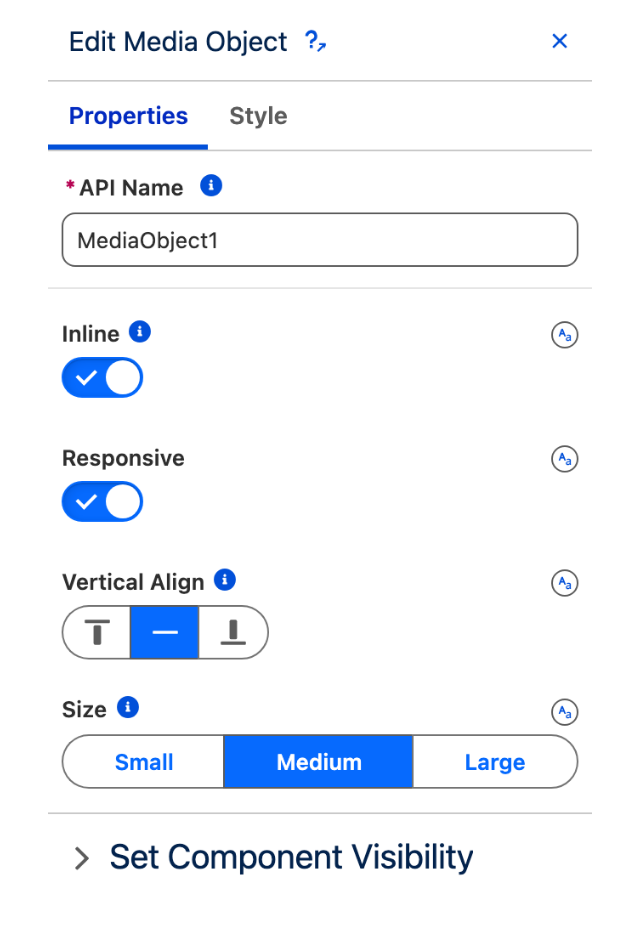 The Properties tab of the Edit Media Object panel