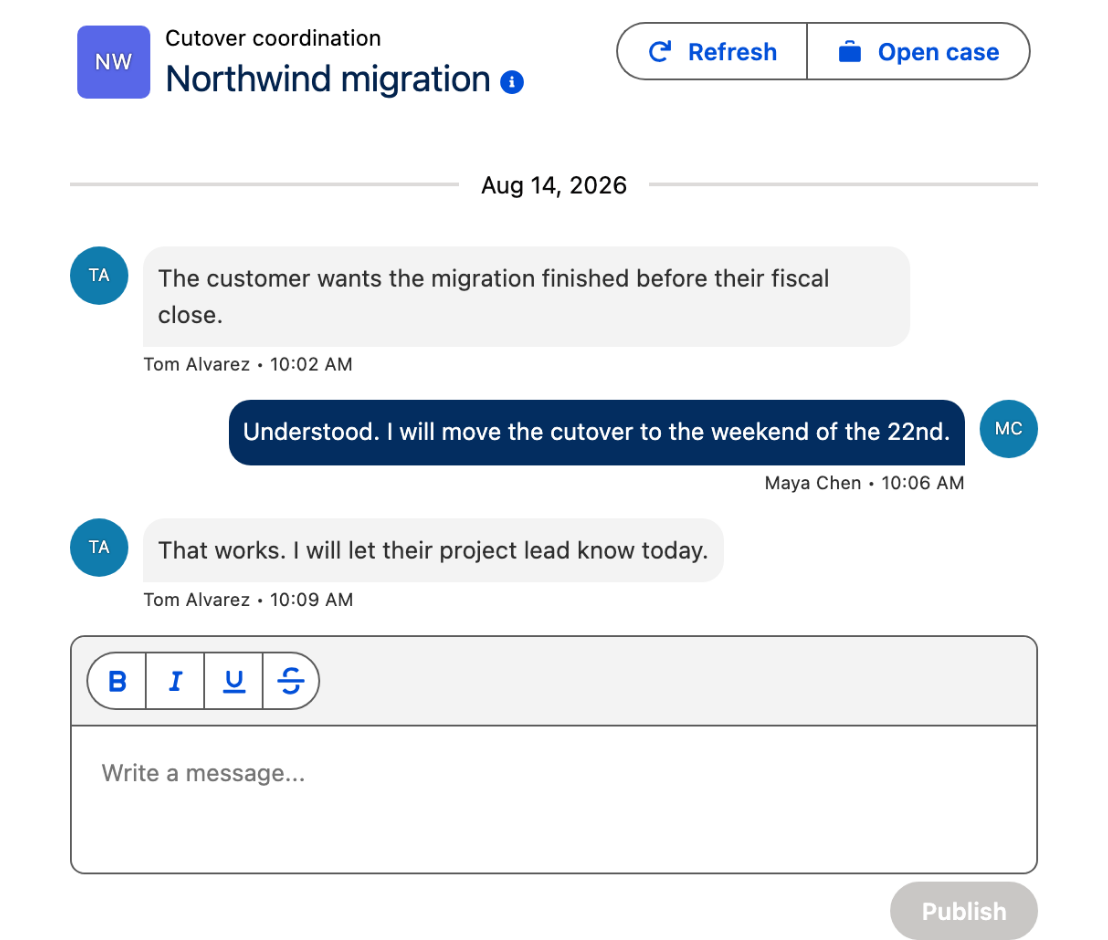 A Chat header with a title, a caption, an avatar, two actions and a help icon