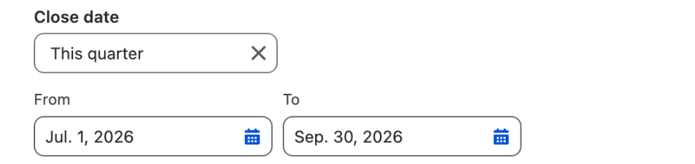 The range combobox set to This quarter, with the date inputs filled in automatically