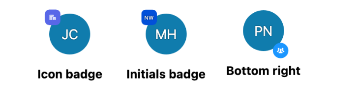 The Avatar entity badge shown as an icon and as initials